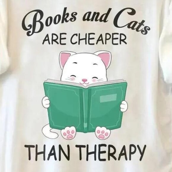 Books And Cats Are Cheaper Than Therapy Classic T-shirt - Picture 2 of 3